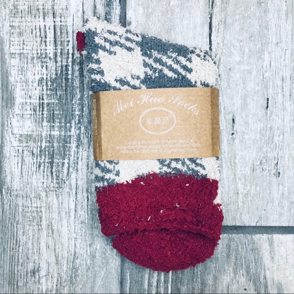Japanese Patchwork Plaid Velvety Winter Socks - Picture 2 of 2
